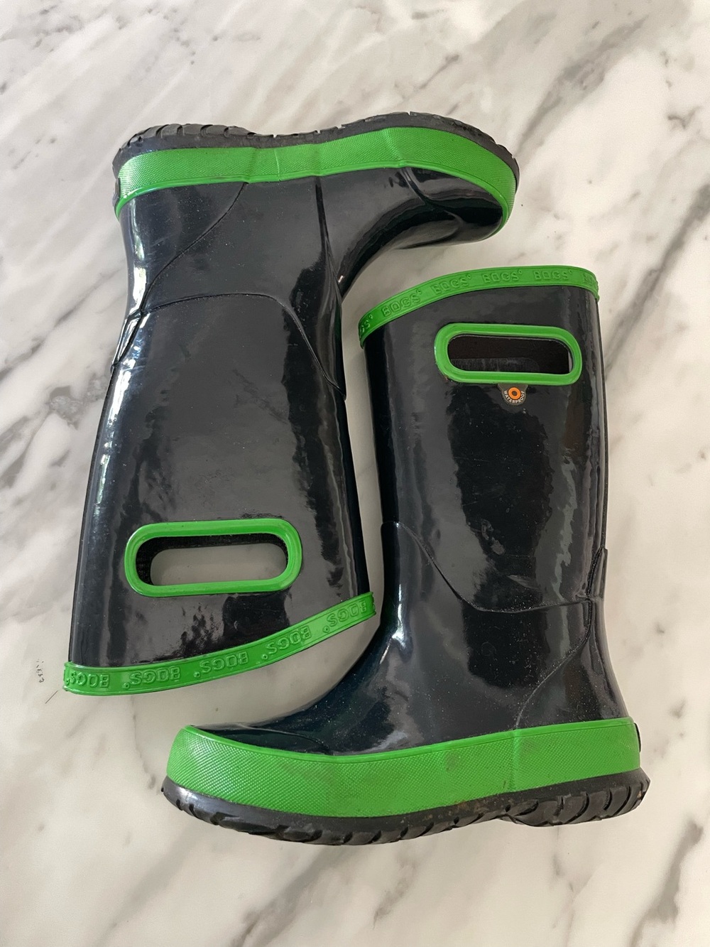 Bogs Kids Rain Boots Navy Blue Lime Green Size 12 - Picture 3 of 8